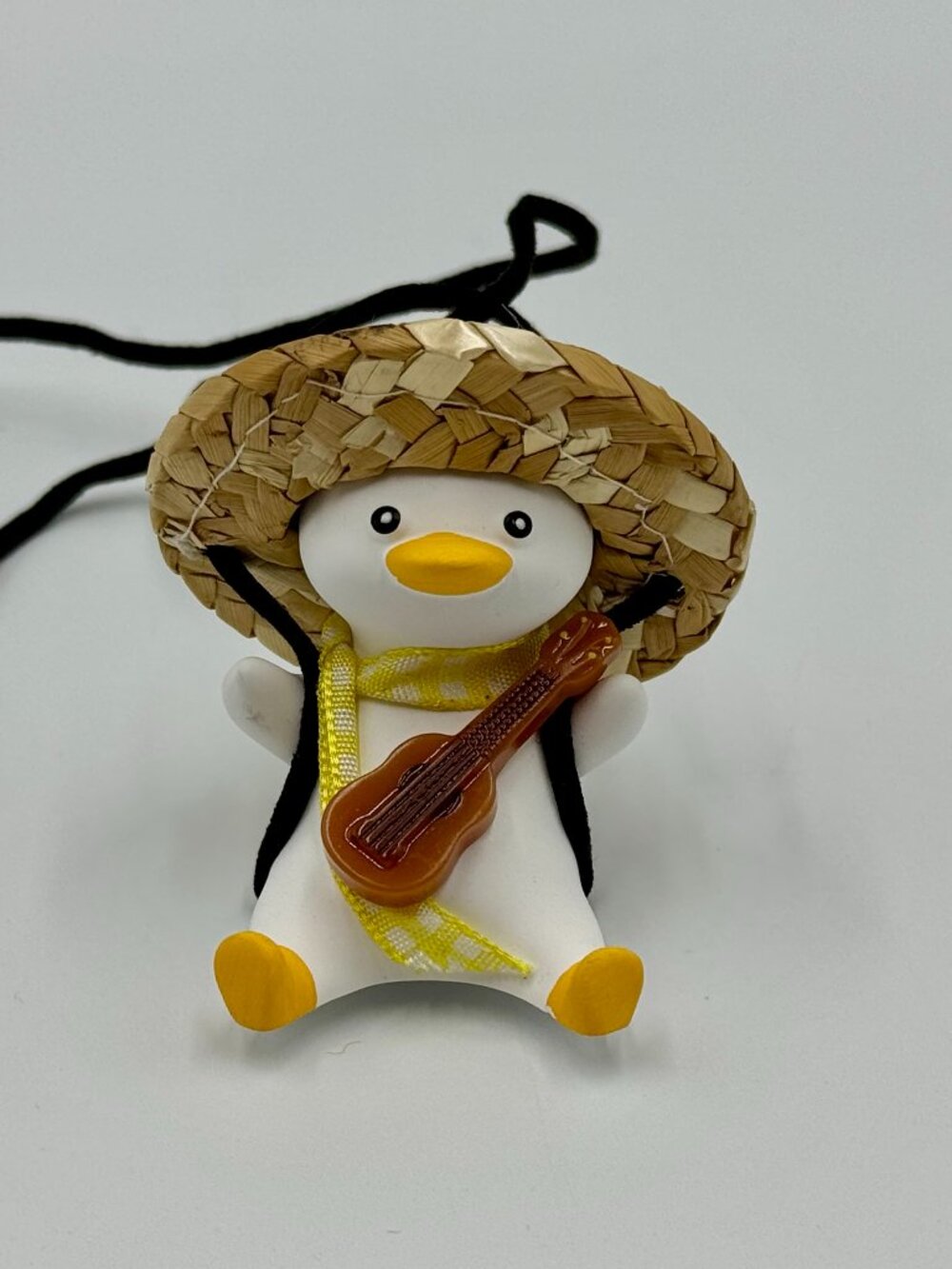 Ceramic Duck With Straw Hat, Sunglasses, Guitar & Yellow/White Plaid Scarf -Toy